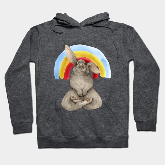 meditating bunny with rainbow Hoodie by KindSpirits